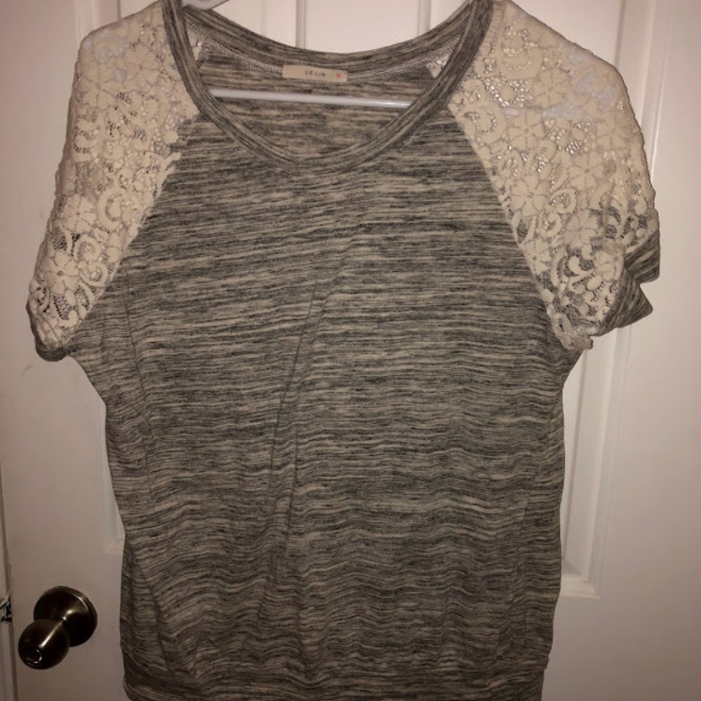 Soft top with lace shoulders